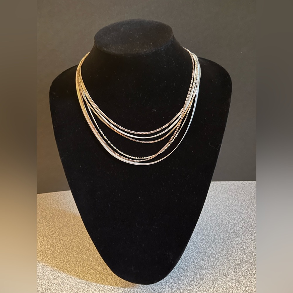 Multi Strand Gold & White Toned Chain Necklace
